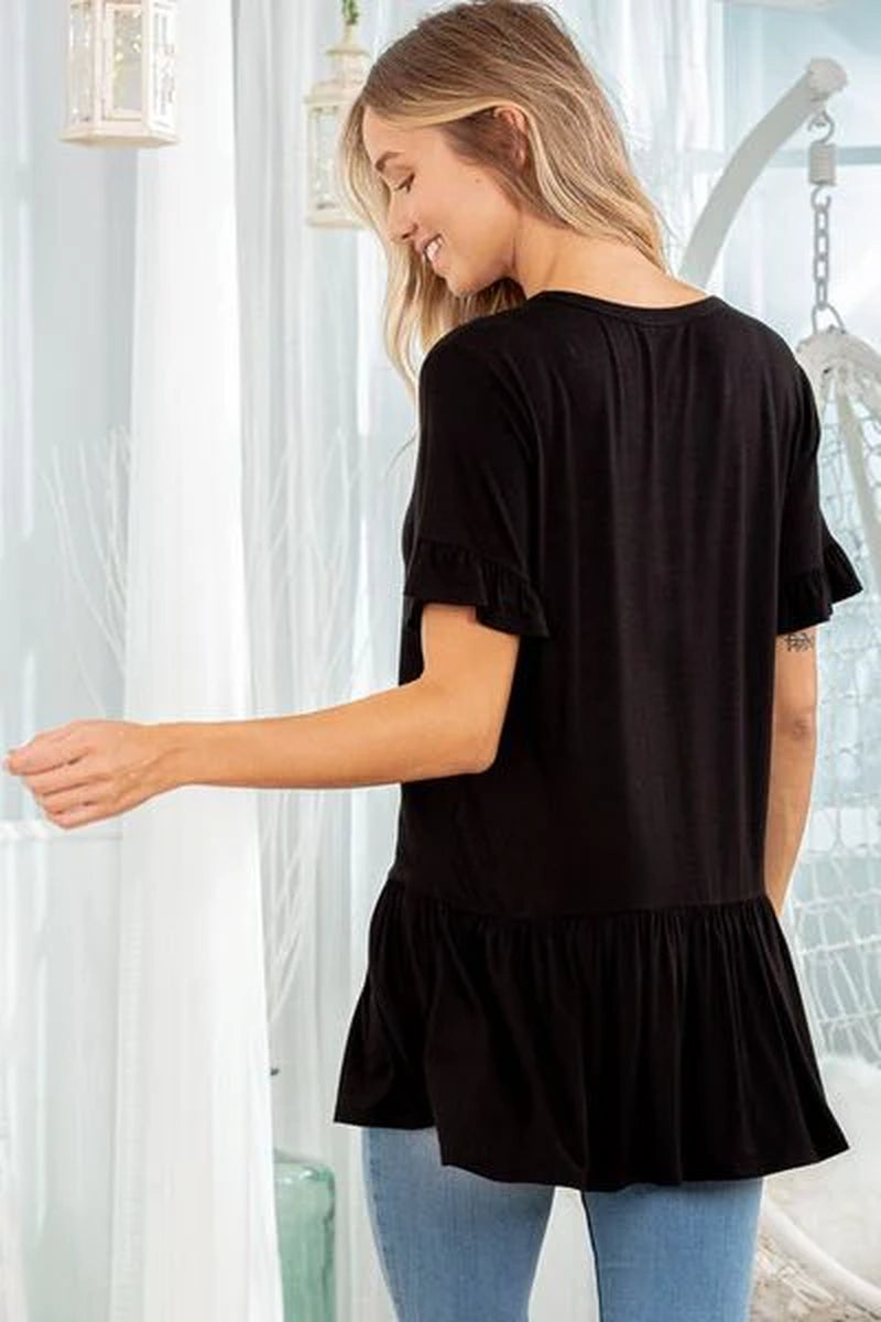 Heimish Full Size Ruffled V-Neck Short Sleeve Blouse plus Size