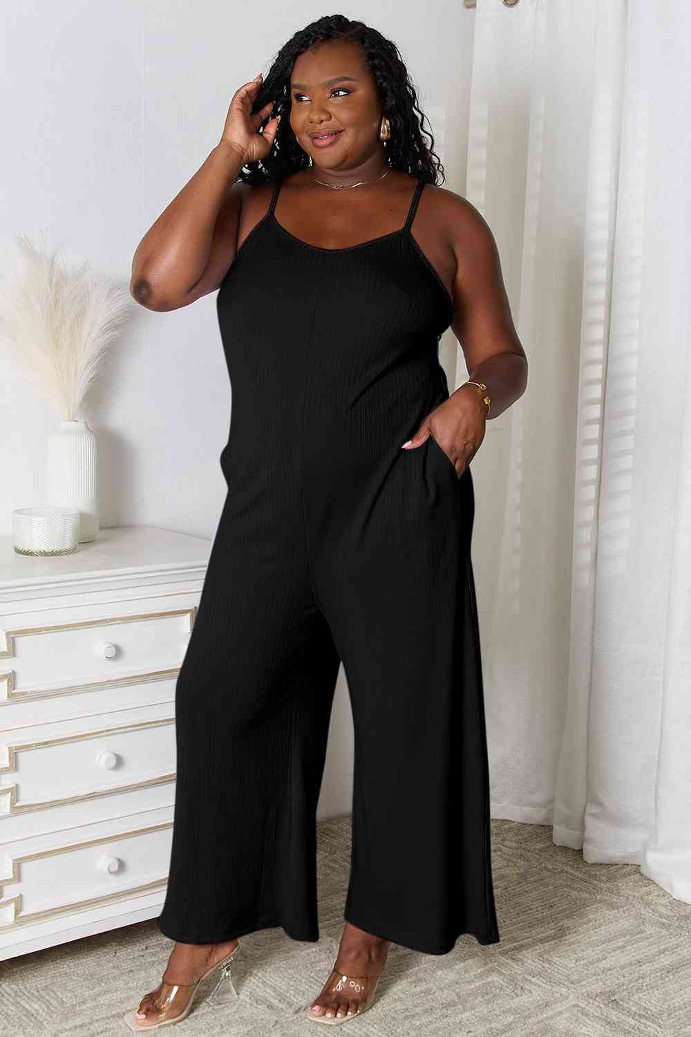 Basic Bae Spaghetti Strap Jumpsuit - Full Size V-Neck Design