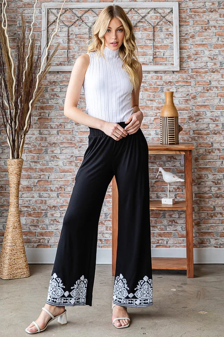 Heimish Full Size Solid Damask Casual Pants plus Size