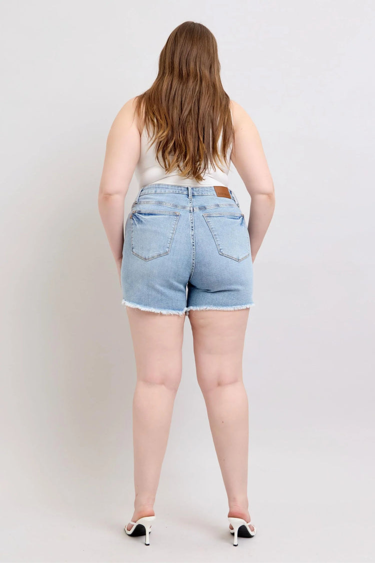 Judy Blue Full Size Tummy Control Raw Hem Denim Shorts plus Size
