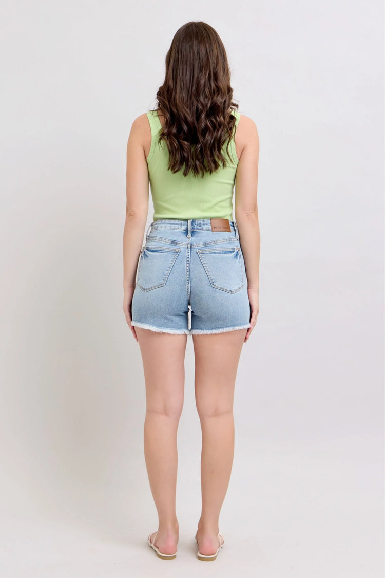 Judy Blue Full Size Tummy Control Raw Hem Denim Shorts plus Size