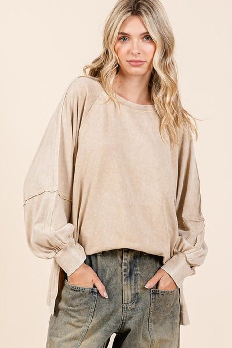 Mittoshop Mineral Wash Raglan Long Sleeve Oversized Top