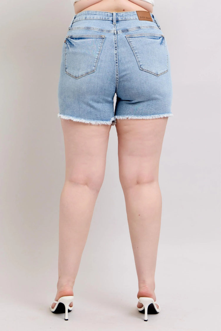 Judy Blue Full Size Tummy Control Raw Hem Denim Shorts plus Size