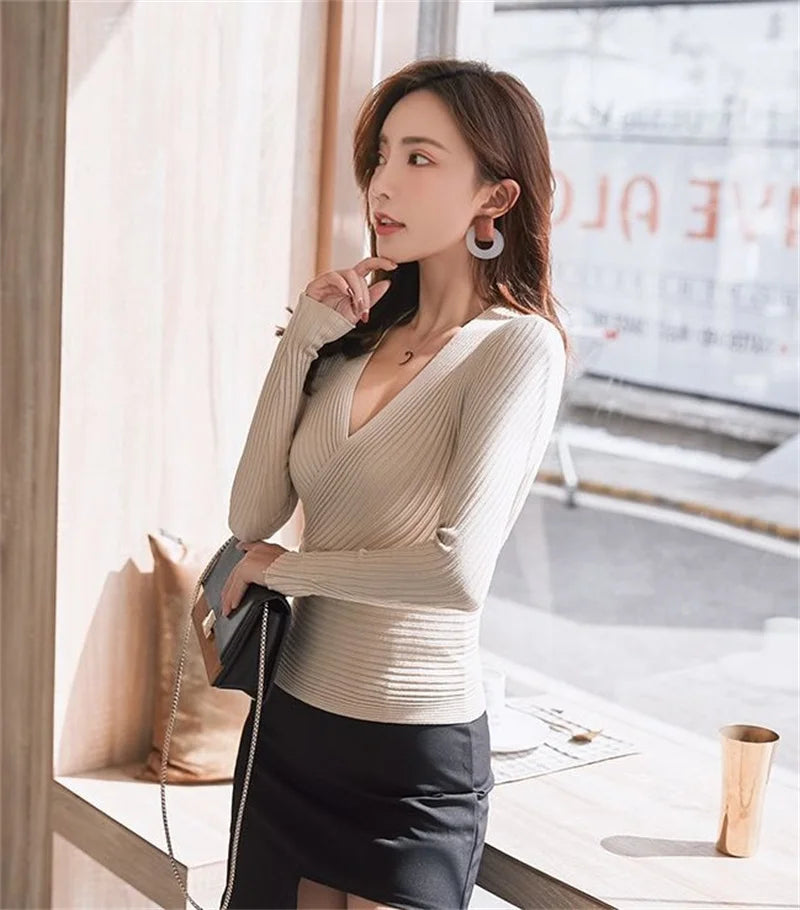 Deep V-Neck Slim Sweater