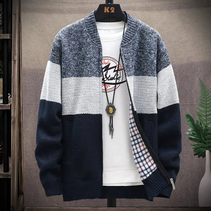 Men's Striped Zip Cardigan Sweater