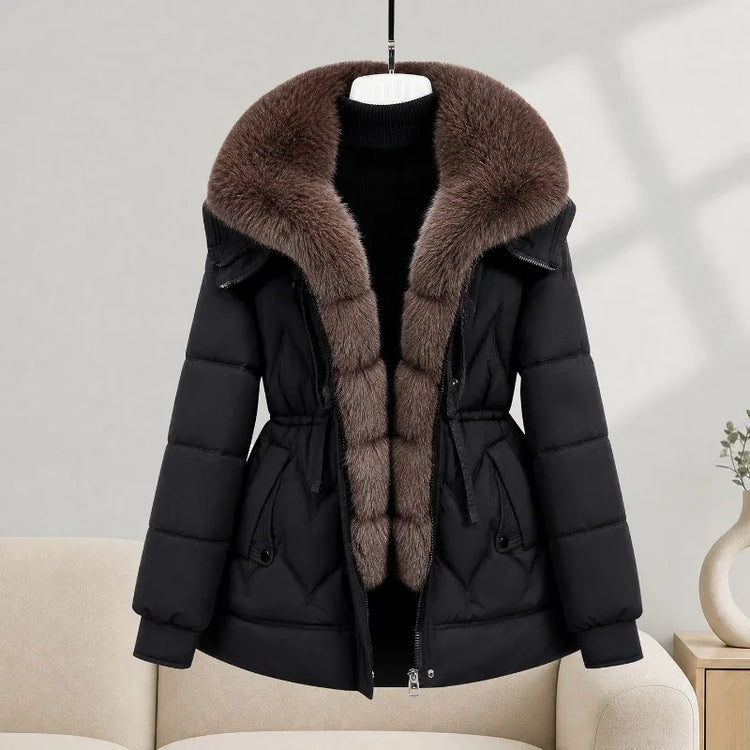 Women's Down Cotton Jacket Winter Coat Large Fur Collar Warm Mid Long Cotton Padded Jacket Female Outerwear Puffer Mujer Coats
