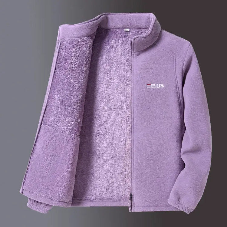 Thickened Fleece Jacket Women's Autumn Winter Casual Loose Windproof Warm Stand Collar Fleece Lined Coat for Mom Outdoor Camp...
