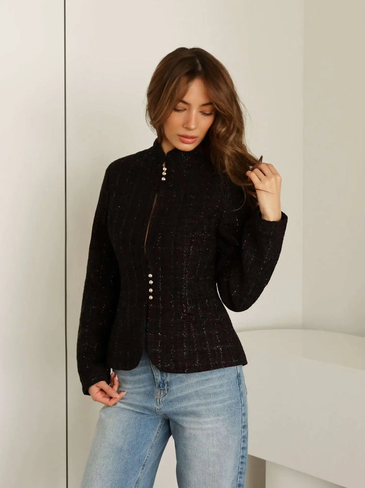 Stand-Collar Slim Blazer Jacket