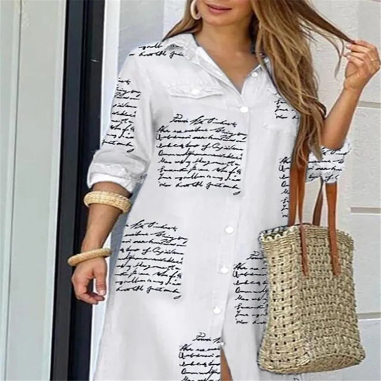 Printed Lapel Shirt Dress