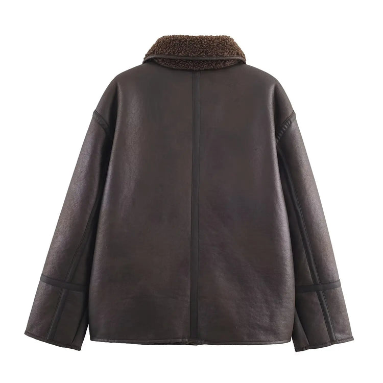 HH Woman Fashion Casual Street Style Jackets Women Lapel Single Breasted Pocket Decoration Coat Long Sleeve Winter Warm Jacket