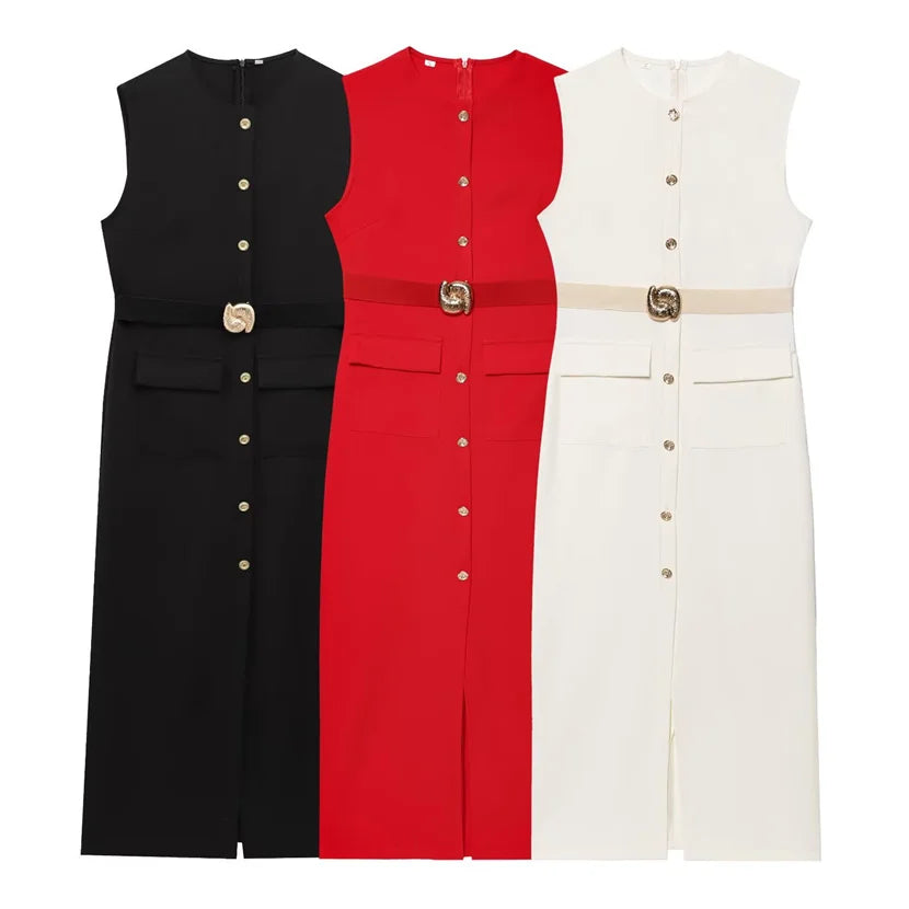 Button-Up Sleeveless Long Dress