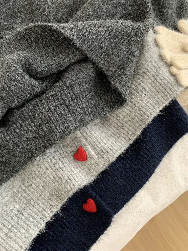 Heart-Button Knit Cardigan