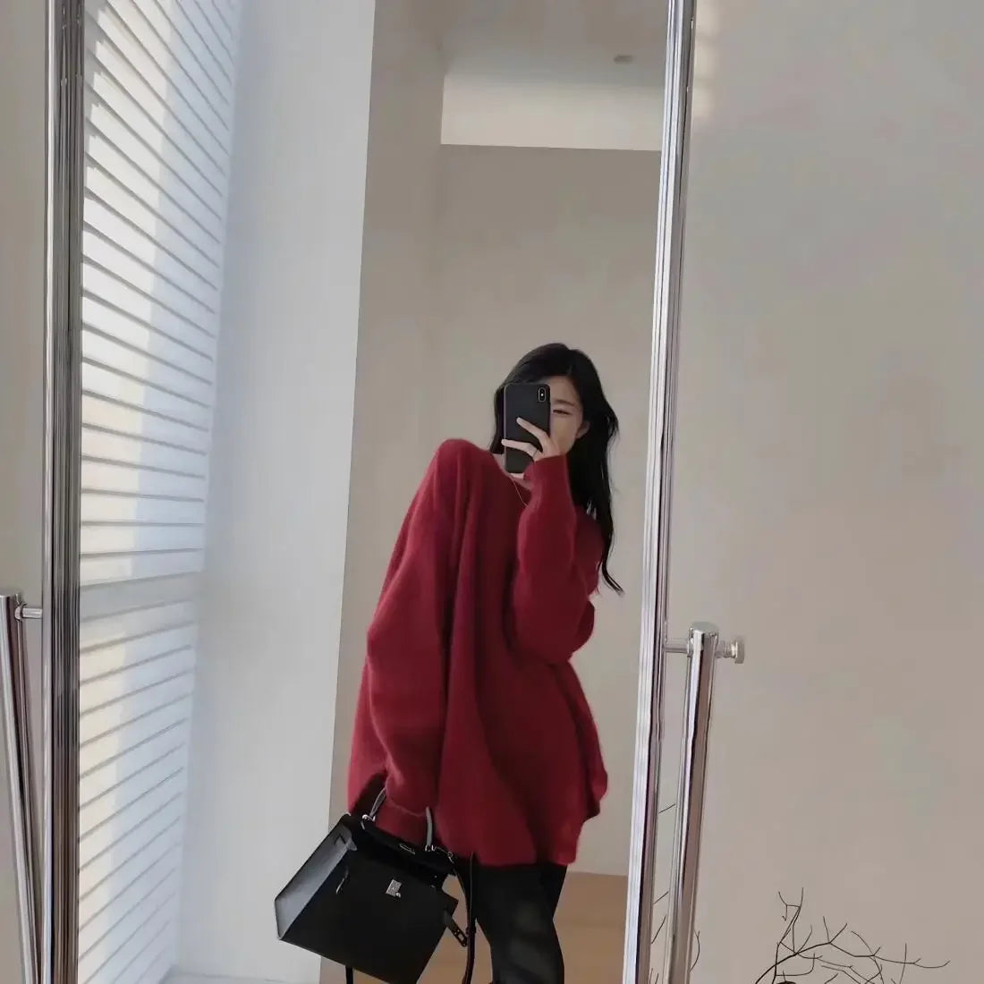 Long Red Knit Sweater