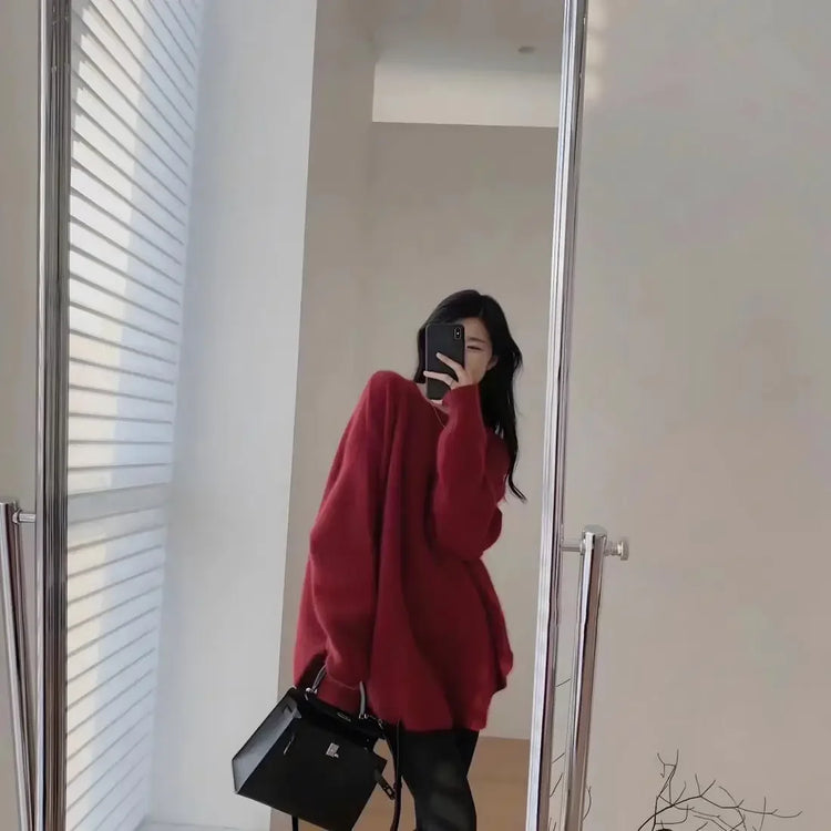 Long Red Knit Sweater