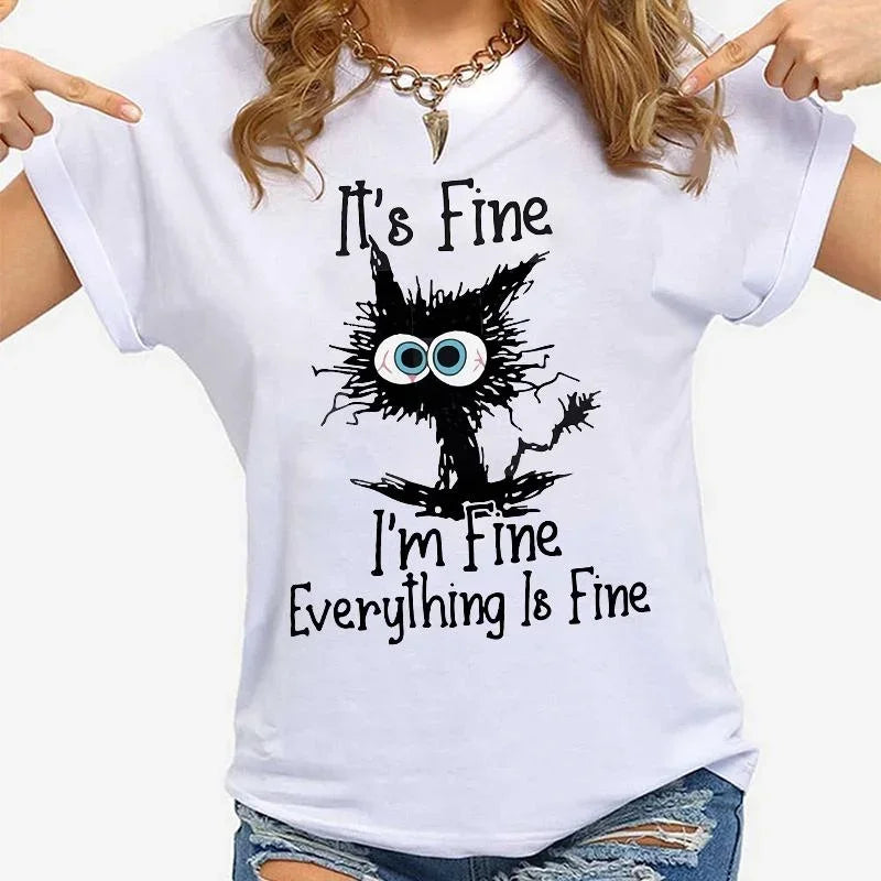 "I'm Fine" Cat Print T-Shirt
