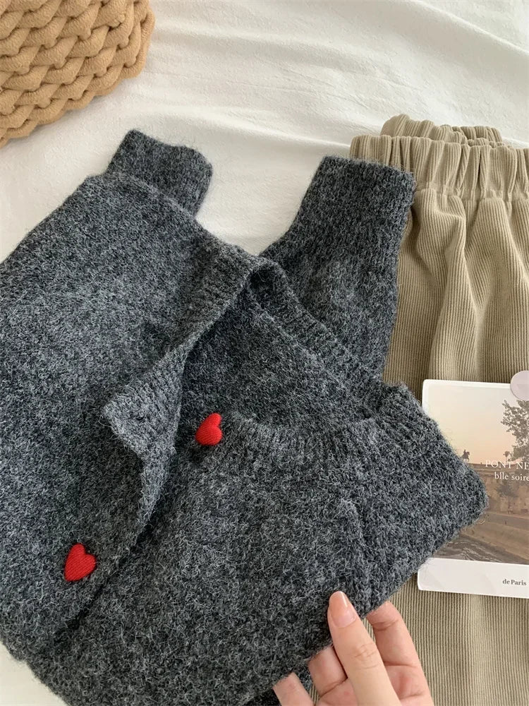 Heart-Button Knit Cardigan