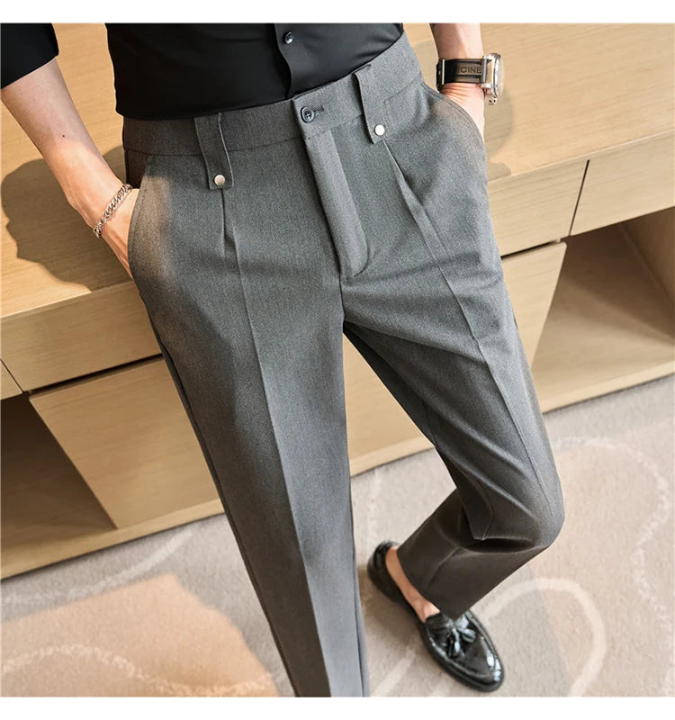 Men's Slim Elastic-Waist Suit Pants