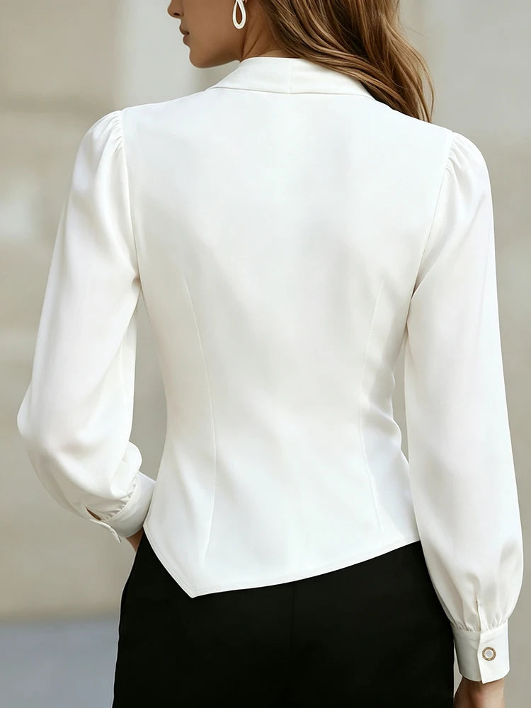 Pleated V-Neck Long-Sleeve Top