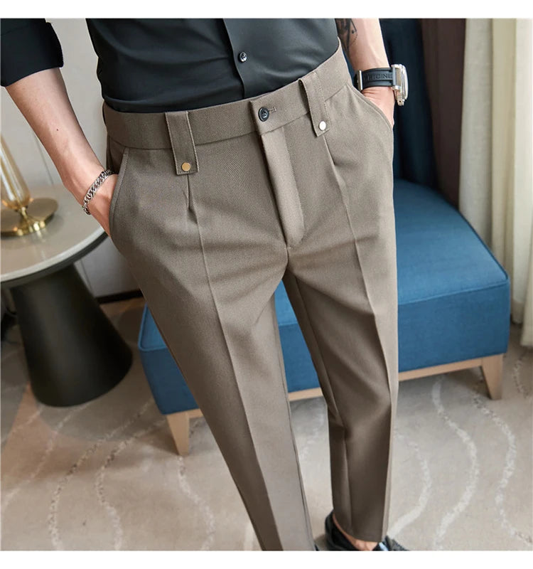 Men's Slim Elastic-Waist Suit Pants