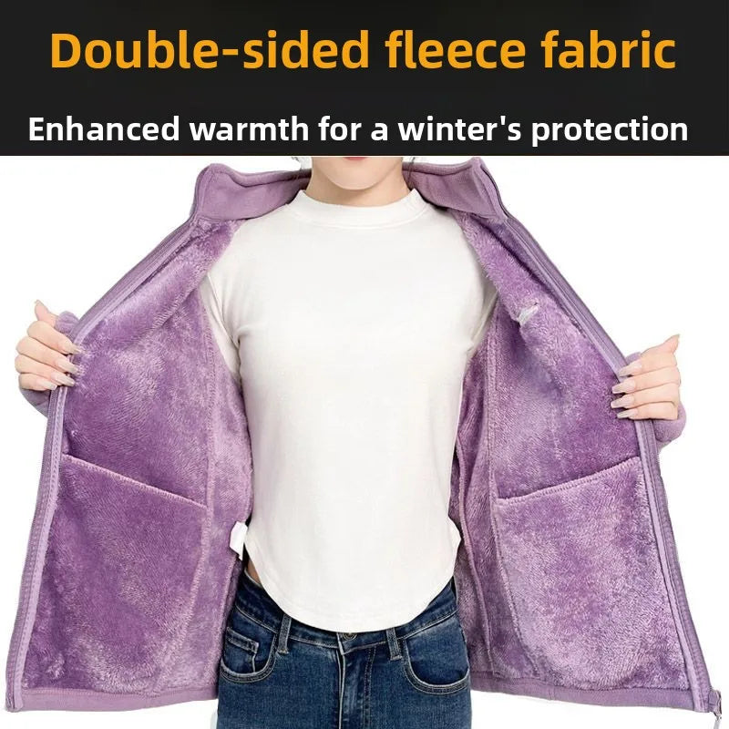 Thickened Fleece Jacket Women's Autumn Winter Casual Loose Windproof Warm Stand Collar Fleece Lined Coat for Mom Outdoor Camp...