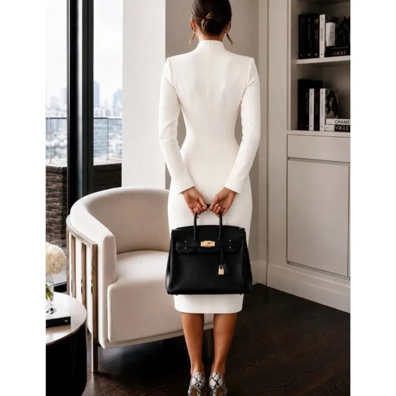 High-Waist Long-Sleeve Dress