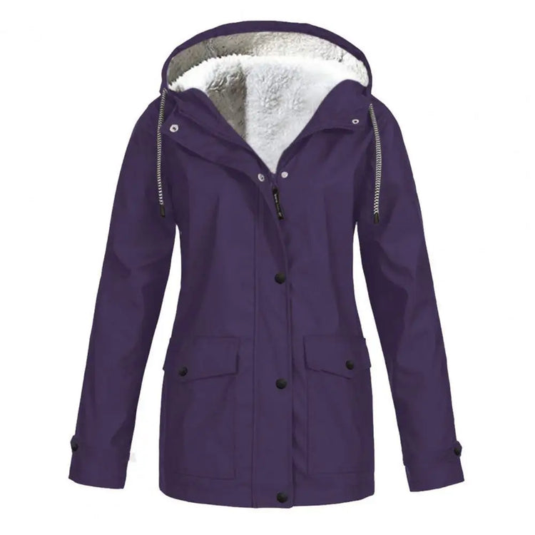 Women Hooded Down Jacket Women’s Winter Coat Fleece-lined Hooded Parka with Press Button Zipper Closure Mid-length Outerwear