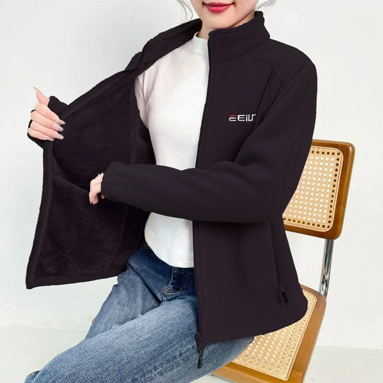 Thickened Fleece Jacket Women's Autumn Winter Casual Loose Windproof Warm Stand Collar Fleece Lined Coat for Mom Outdoor Camp...