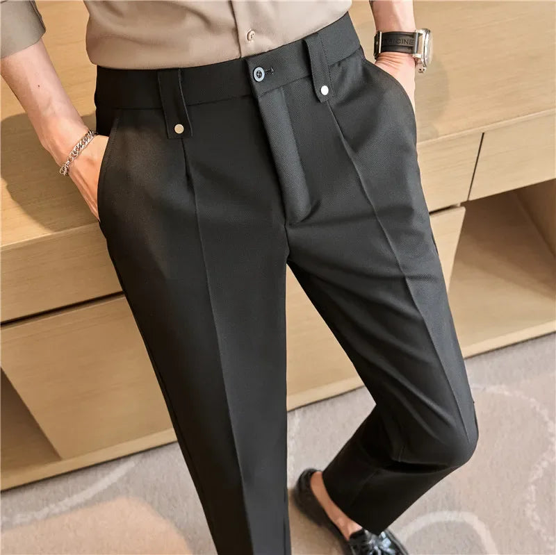 Men's Slim Elastic-Waist Suit Pants
