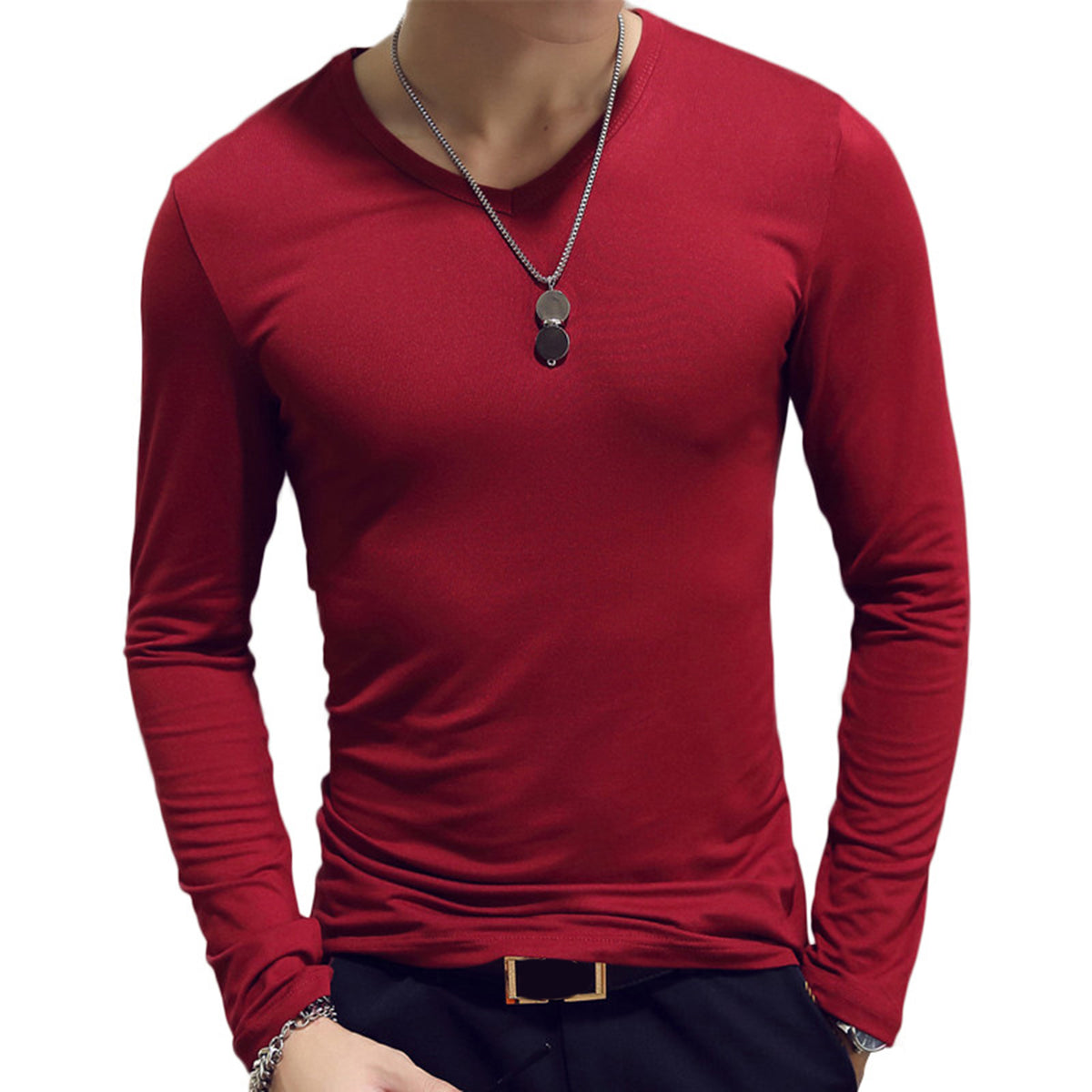 Men's Slim V-Neck Long-Sleeve T-Shirt