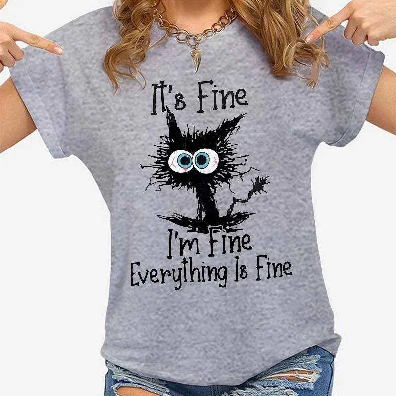 "I'm Fine" Cat Print T-Shirt