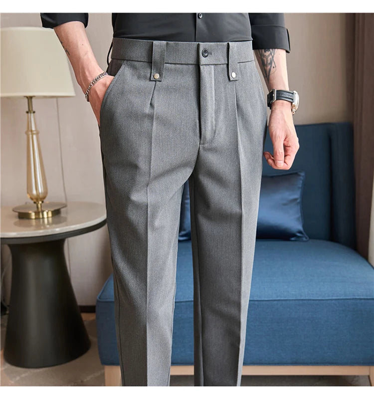 Men's Slim Elastic-Waist Suit Pants