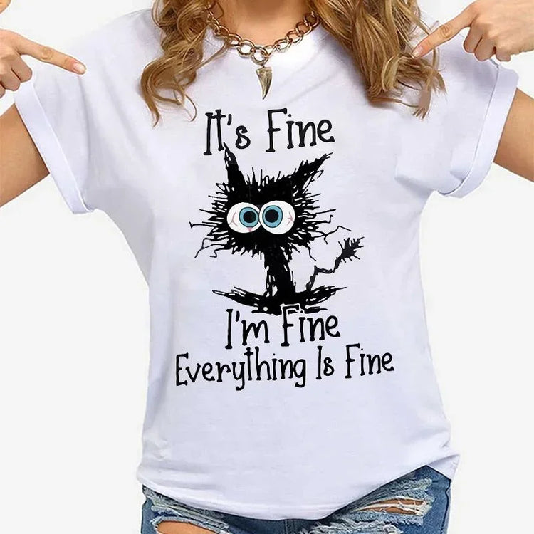 "I'm Fine" Cat Print T-Shirt