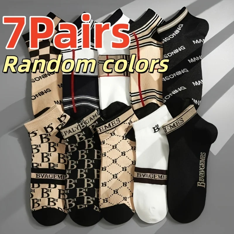 Unisex Letter-Print Sports Socks, 7 Pairs