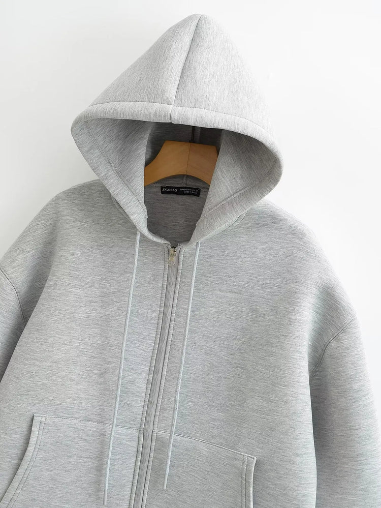Gray Hooded Zip Jacket