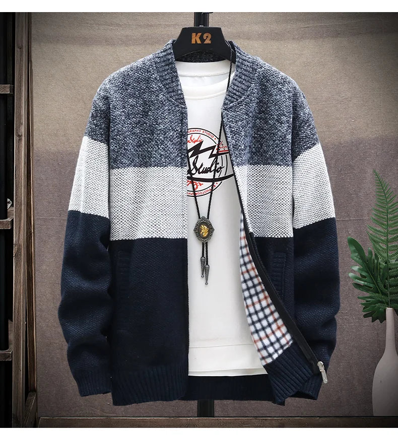 Men's Striped Zip Cardigan Sweater