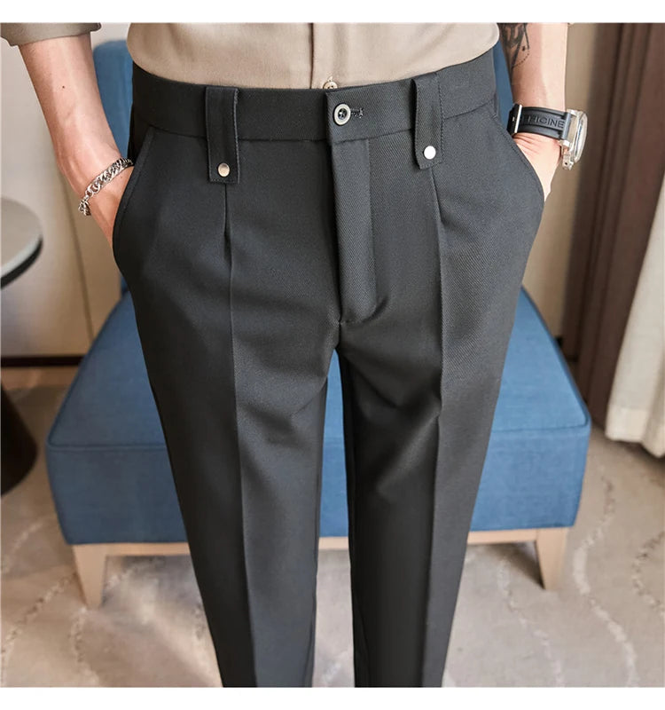 Men's Slim Elastic-Waist Suit Pants