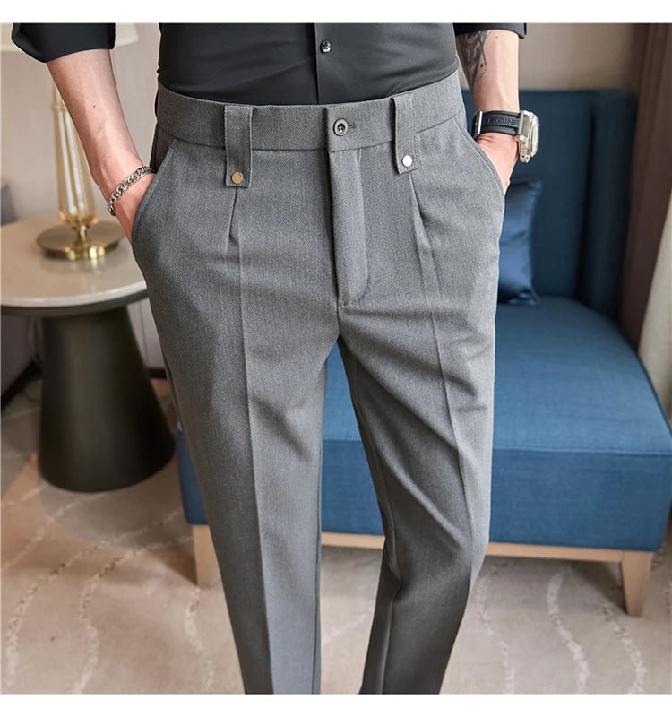 Men's Slim Elastic-Waist Suit Pants