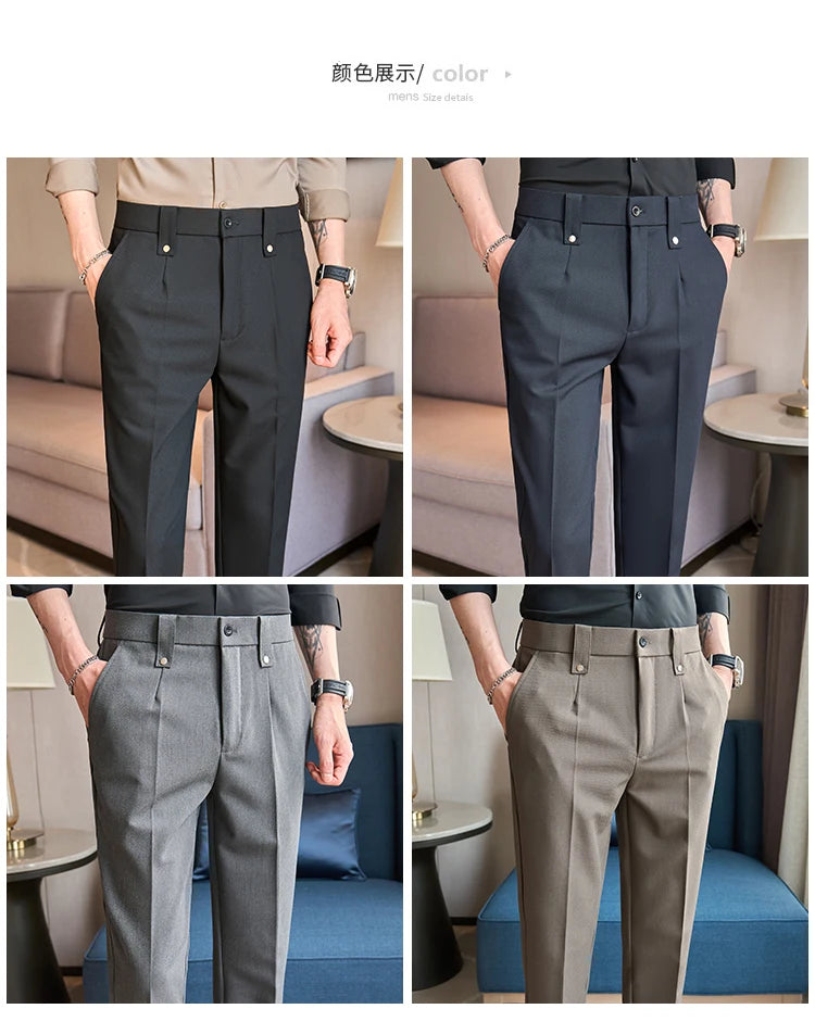 Men's Slim Elastic-Waist Suit Pants