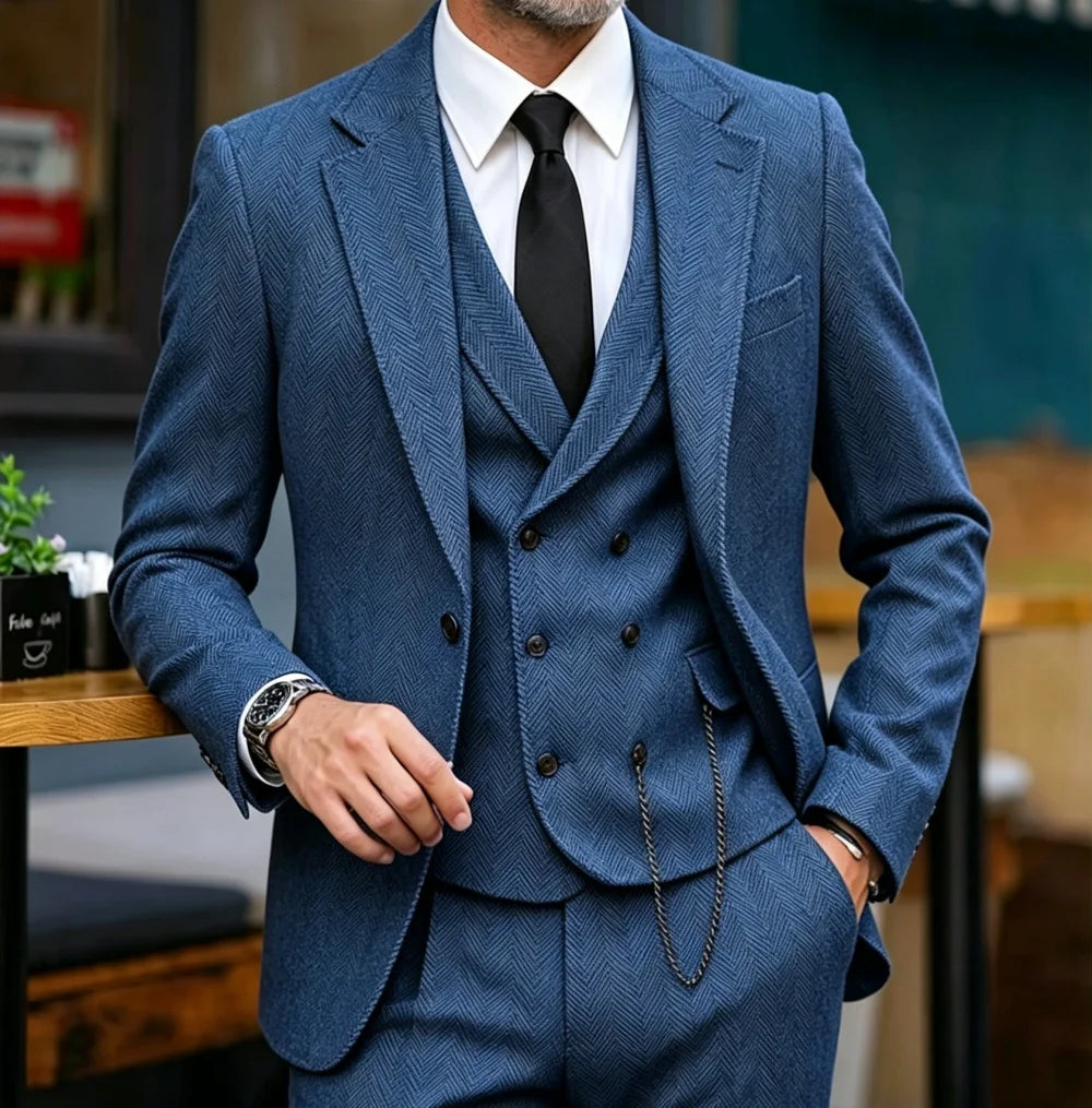 Men's Herringbone Three-Piece Suit