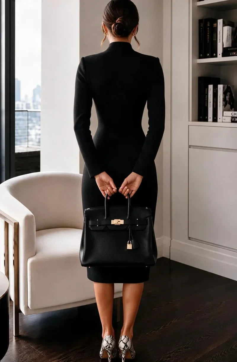 High-Waist Long-Sleeve Dress