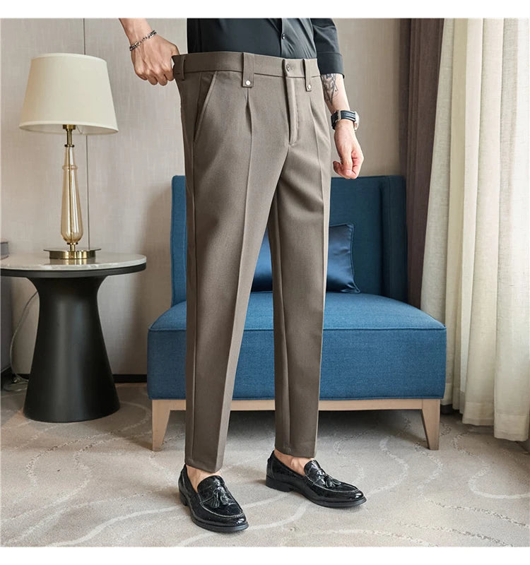Men's Slim Elastic-Waist Suit Pants