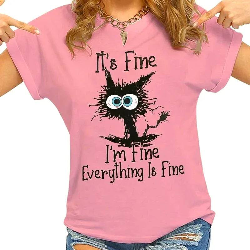 "I'm Fine" Cat Print T-Shirt