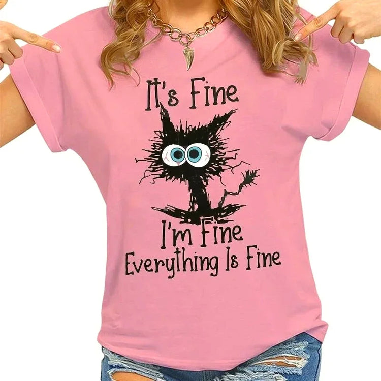 "I'm Fine" Cat Print T-Shirt