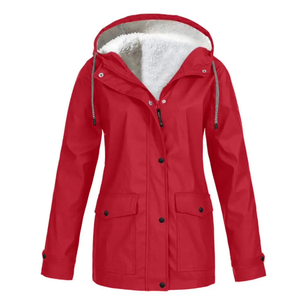 Women Hooded Down Jacket Women’s Winter Coat Fleece-lined Hooded Parka with Press Button Zipper Closure Mid-length Outerwear