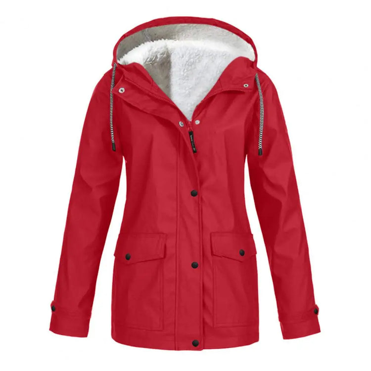 Women Hooded Down Jacket Women’s Winter Coat Fleece-lined Hooded Parka with Press Button Zipper Closure Mid-length Outerwear