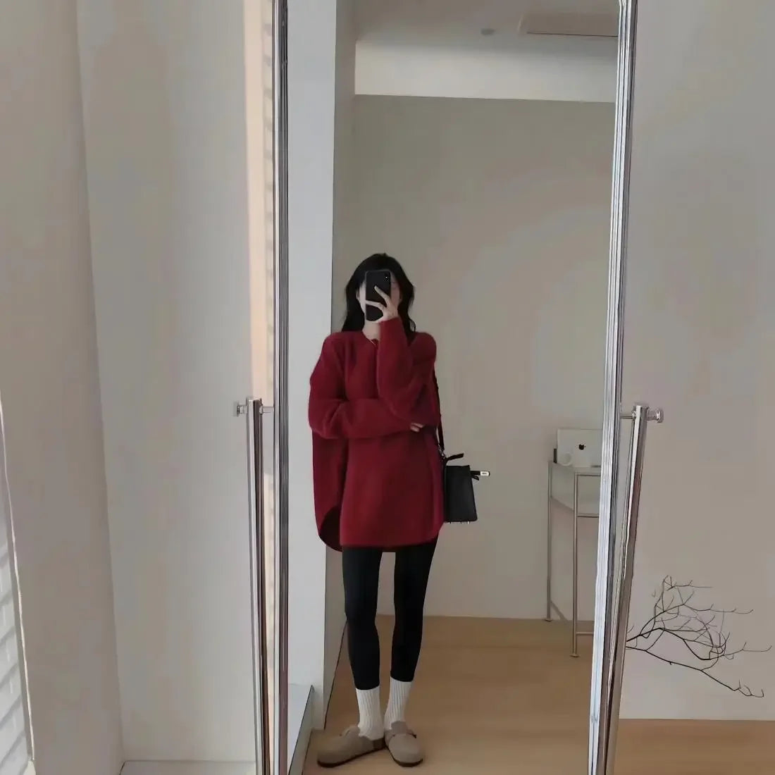 Long Red Knit Sweater