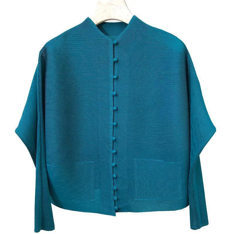 Pleated Bat-Sleeve Cropped Jacket