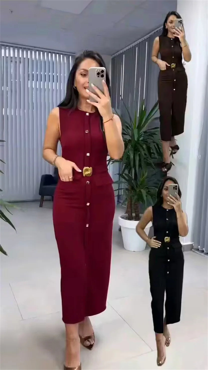 Button-Up Sleeveless Long Dress