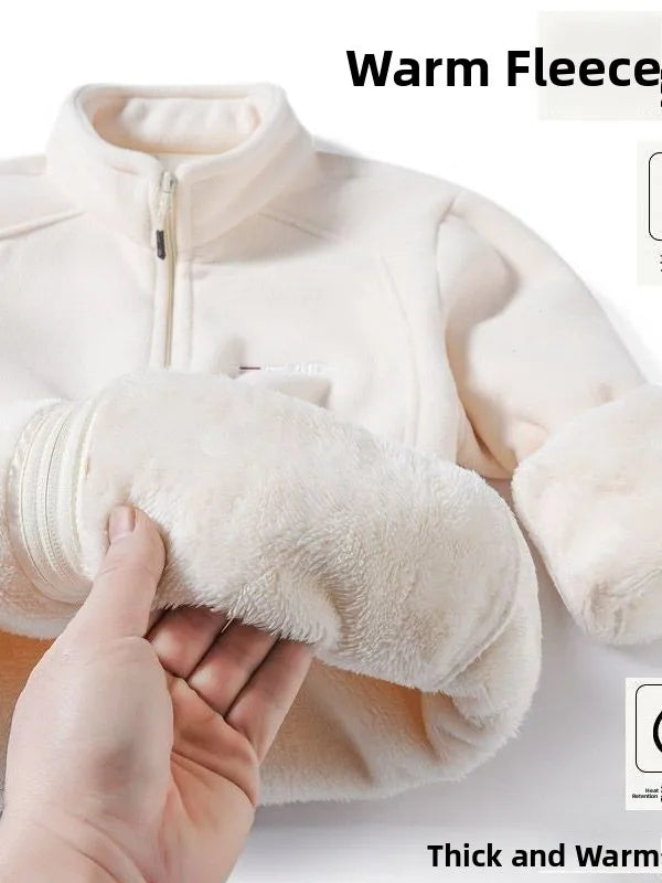 Thickened Fleece Jacket Women's Autumn Winter Casual Loose Windproof Warm Stand Collar Fleece Lined Coat for Mom Outdoor Camp...