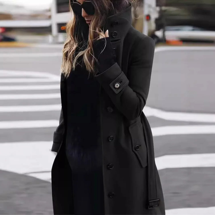 Stand-Collar Midi Coat